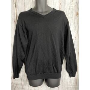 Linea Juomo Sweater Mens Size L Black Wool Blend V-neck Long Sleeve Pullover